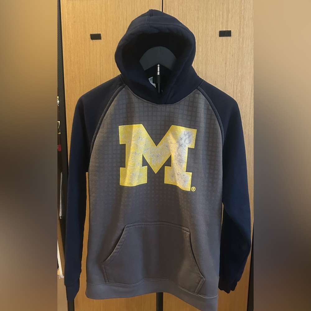 University of Michigan Navy and Gray Youth Pullover Hoodie with Block M